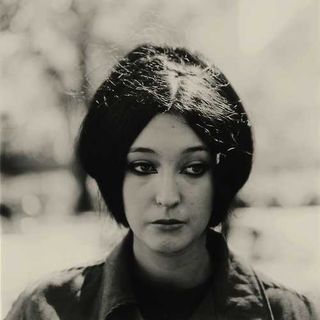 black and white photograph of a woman with short hair