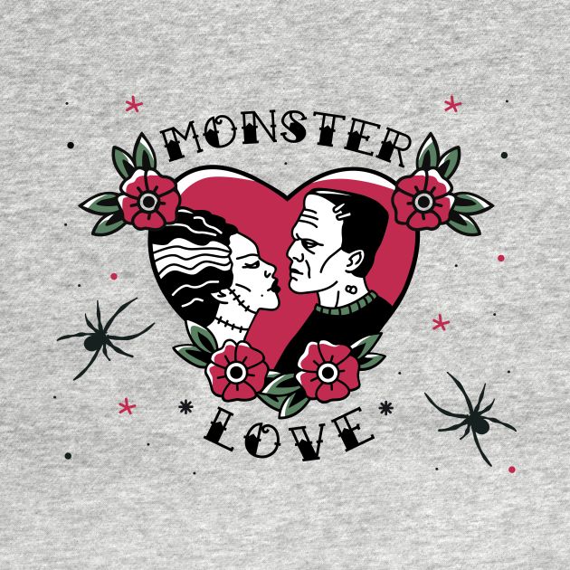 a man and woman in love with the words monster love on it's chest