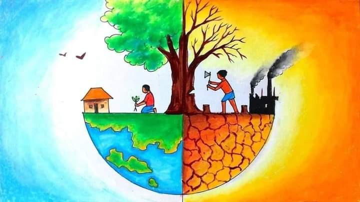 Easy Drawing for children and teachers Save Animals Drawing, Environment Drawing Ideas, Nature Drawing For Kids, Watercolor Course, Easy Nature Drawings, Save Earth Posters, World Environment Day Posters, Save Earth Drawing, Environment Drawing