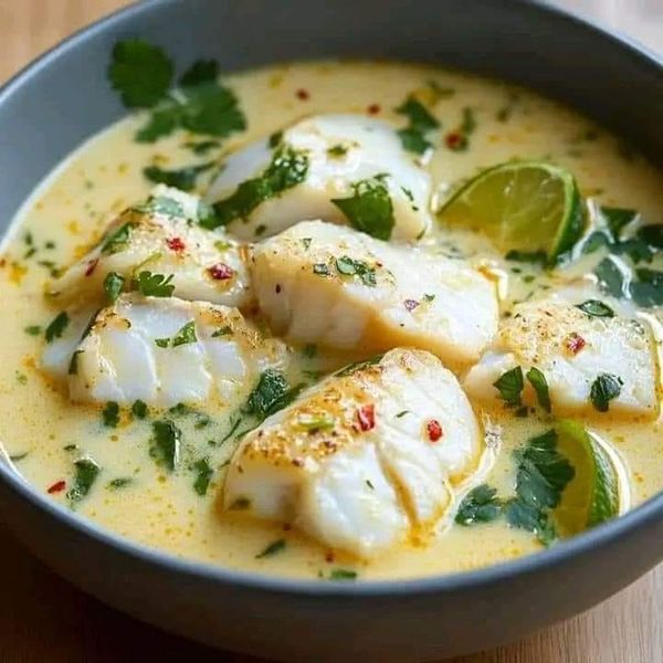 a close up of a bowl of food with broccoli and fish in it