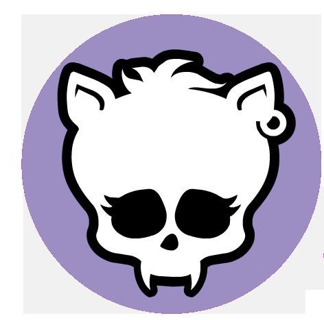 a white skull with black eyes in a purple circle