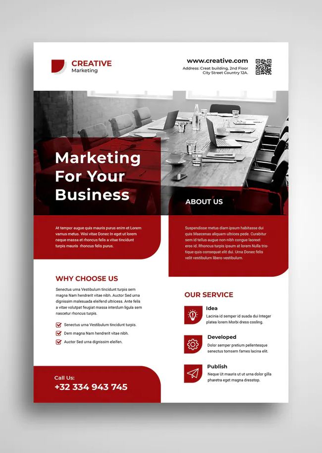 a red and white business flyer template