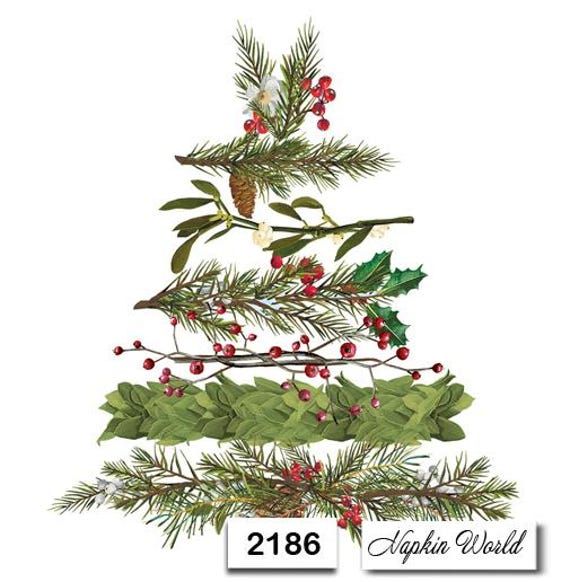 a christmas tree with red berries and green leaves on it's branches is shown