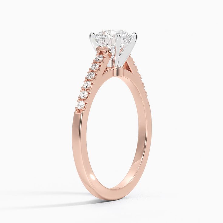 Lab Grown Sonora Classic Lab Diamond Engagement Ring - 14K Rose Gold. This classic engagement ring features cathedral archways adorned with dazzling French pavé diamond accents and a lofted prong-set center gem (1/10 total carat weight). Rose Gold Lab Grown Diamond Ring, Round Cut, Luxury 14k Rose Gold Wedding Ring With Center Stone, Classic 14k Rose Gold Ring With Diamond Accents, Rose Gold Moissanite Diamond Ring With Brilliant Cut, 14k Rose Gold Brilliant Cut Diamond Ring, Rose Gold Diamond Ring With Brilliant Cut, Rose Gold Lab Grown Diamond Promise Ring, Rose Gold Moissanite Diamond Ring With Accents, Rose Gold Moissanite Ring With Diamond Accents