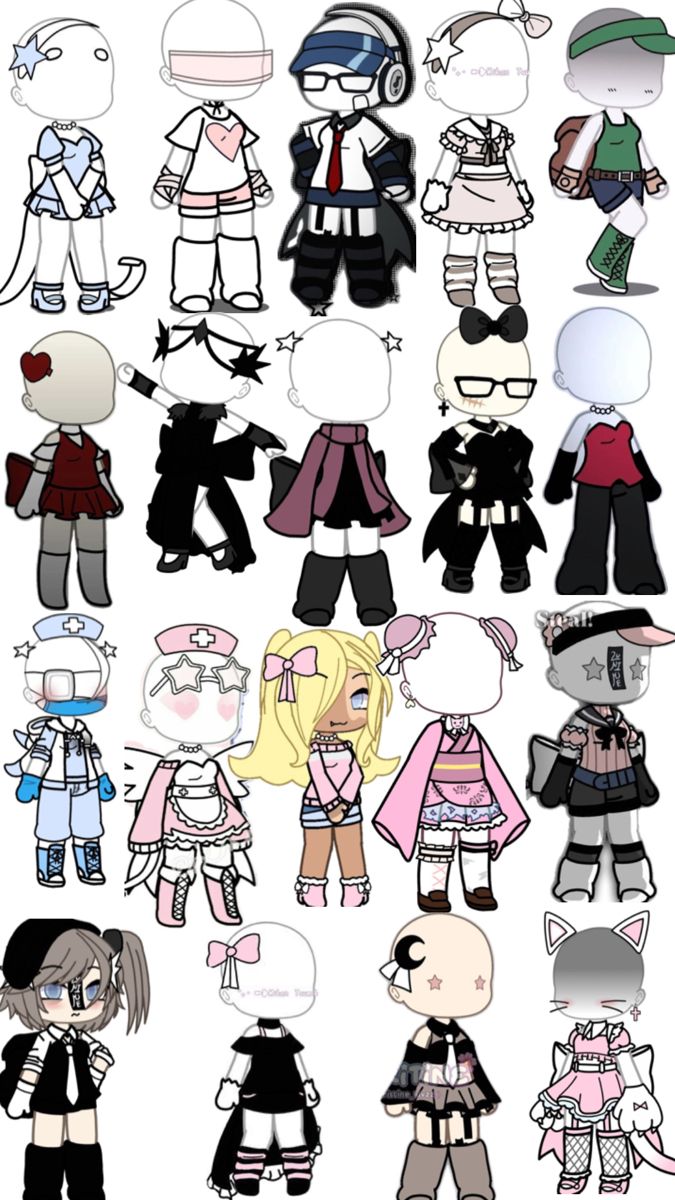 an assortment of paper dolls with different outfits