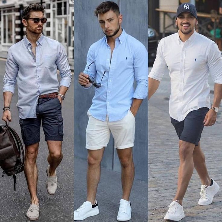 Formal Suits Men, Mens Work Outfits, Short Pants Outfit, Casual Shorts Men, Masc Fashion, Mens Shorts Outfits, Denim Shirt Men, Mens Summer Outfits, Mens Casual Outfits Summer