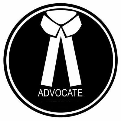 a black and white logo with the word advocate on it's side