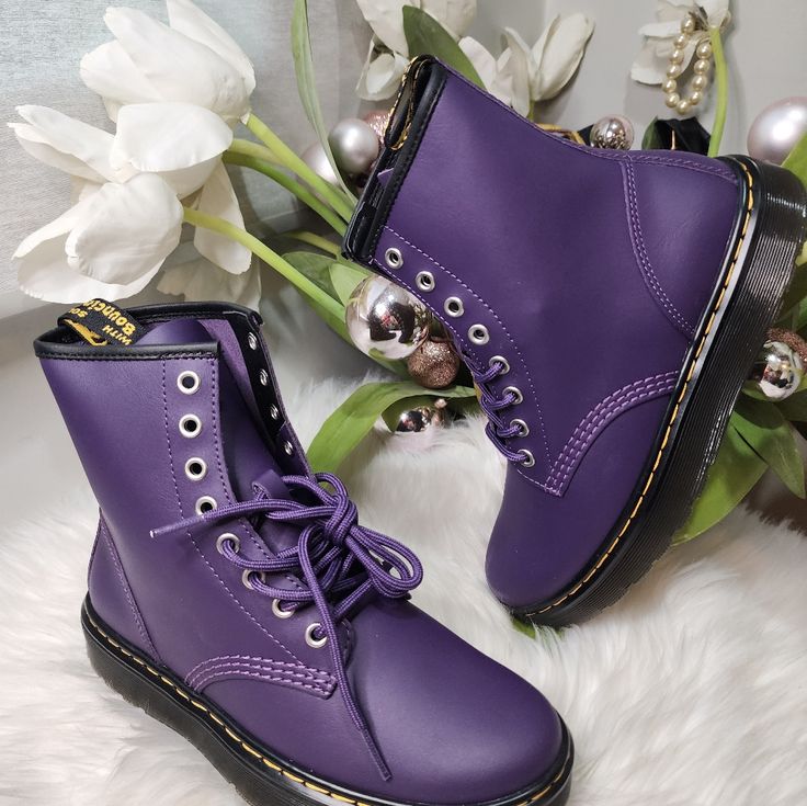 Dr. Martens Zavala Bootie - Women's Sizes Mens5/Women6 Mens6/Women7 Color:Purple Width:Medium Leather Upper Lace-Up Closure Round Toe Synthetic Lining Lightly Padded Footbed Synthetic Midsole Approx. 6" Shaft Height Approx. 11.8" Leg Opening 0.75" Platform, 0.75" Heel Synthetic Sole Brand New Without Box Purple Closed Toe Boots For Fall, Fall Purple Closed Toe Boots, Purple High-top Boots For Fall, Casual Purple Boots For Fall, Purple Round Toe Boots For Fall, Purple Round Toe Boots For Spring, Fall Purple Round Toe Boots, Light Purple Boots, Spring Purple Leather Boots