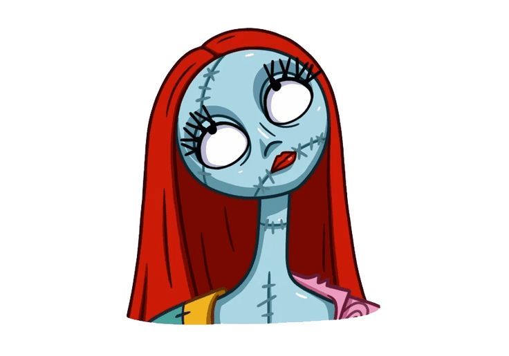 a cartoon character with long red hair and big eyes sticker on a white background