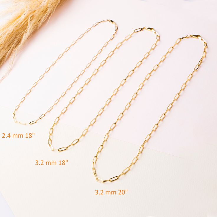 "Gold Paperclip Chain Necklace / Cute Necklace / 14k Gold paper clip Necklace / Chain Necklace / Gold Chain Necklace / Gift For Her ★★ Description ★★ Handmade 14k Solid Gold Paperclip Chain  Necklace. The thickness is 1.8mm, 2.4mm, & 3.2mm and available in 14k Gold ★★ Necklace Details ★★ ◎ Material: 14K Solid Gold, Real Gold (14K) (14ct) (585) (not silver)(not filled) ◎ Color Availability: Gold ◎ Chain Thickness  2.4 mm -- 3.2 mm -- 5.0 mm ◎ Chain Type: Paperclip ◎ Chain Length: 14\" - 20\"  ◎ M Paperclip Chain Necklace As A Gift, Gift Paperclip Chain Necklace, Yellow Gold Paperclip Chain Necklace, 14k Yellow Gold Paperclip Chain Necklace, Delicate 14k Gold-filled Paperclip Chain Jewelry, $20 Gold Paperclip Necklace, Elegant 14k Gold-filled Necklace With Paperclip Chain, 14k Gold-tone Paperclip Chain Necklace, Friendship Necklaces