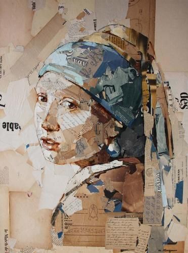 a collage of newspaper paper with a woman's face