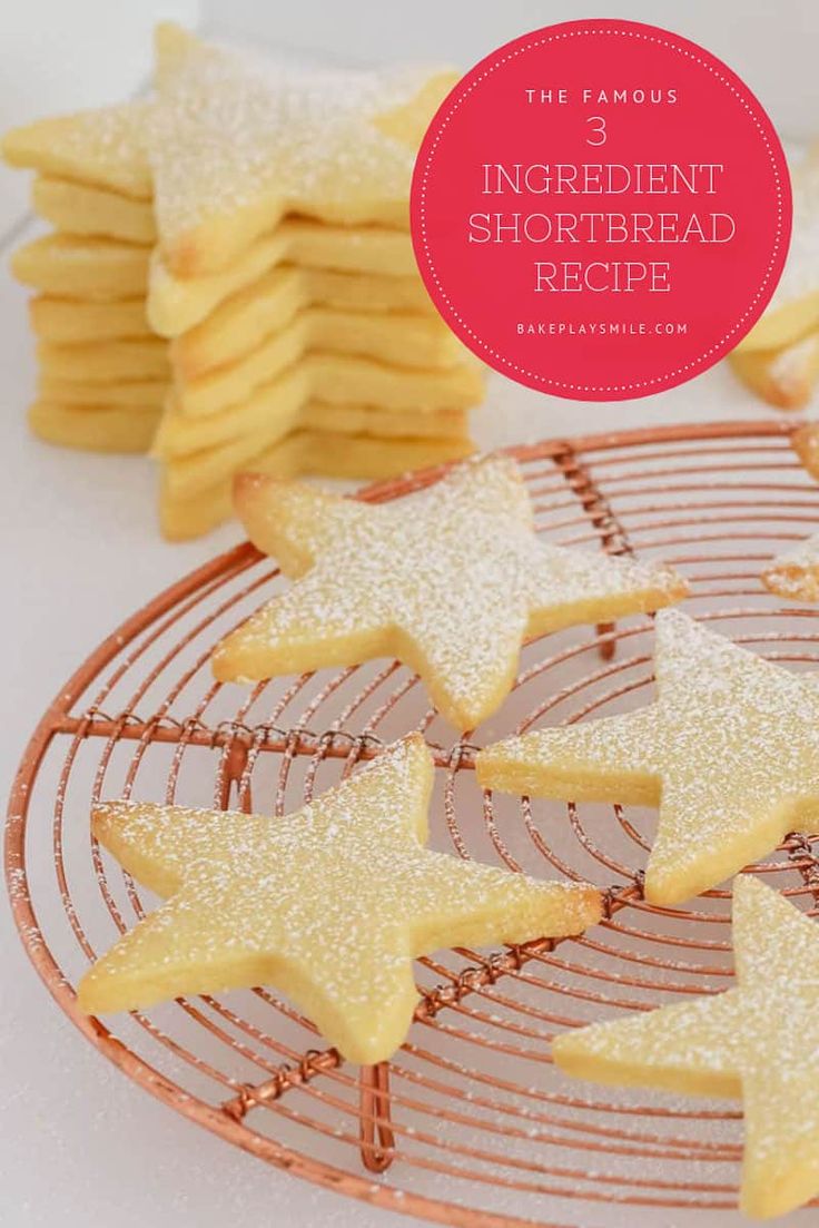 some cookies are on a cooling rack with the words, 3 ingredient shortbread recipe