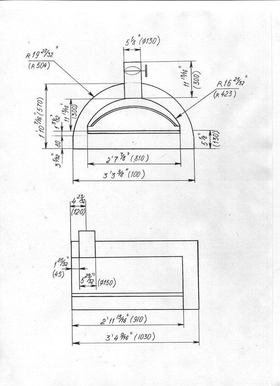 a drawing of an oven with measurements