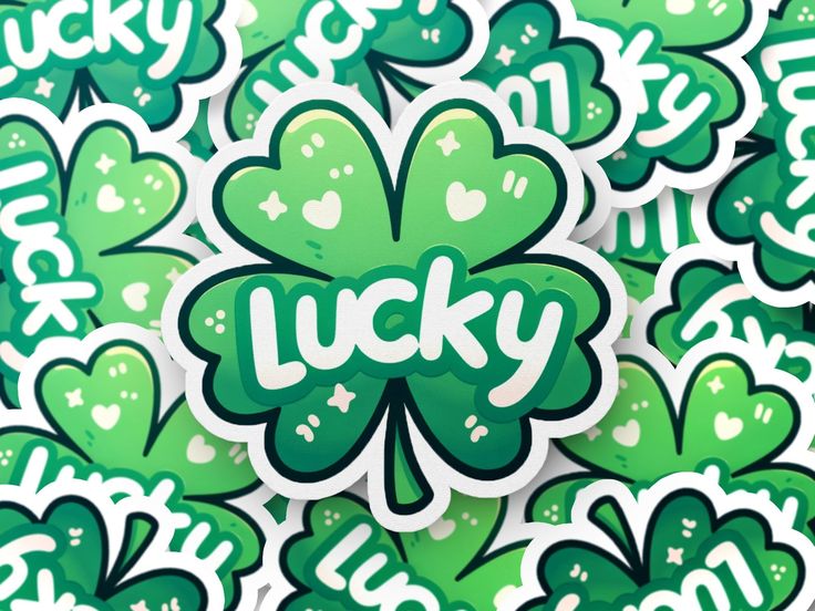 lucky shamrock stickers with the word lucky written in white on green and surrounded by clovers