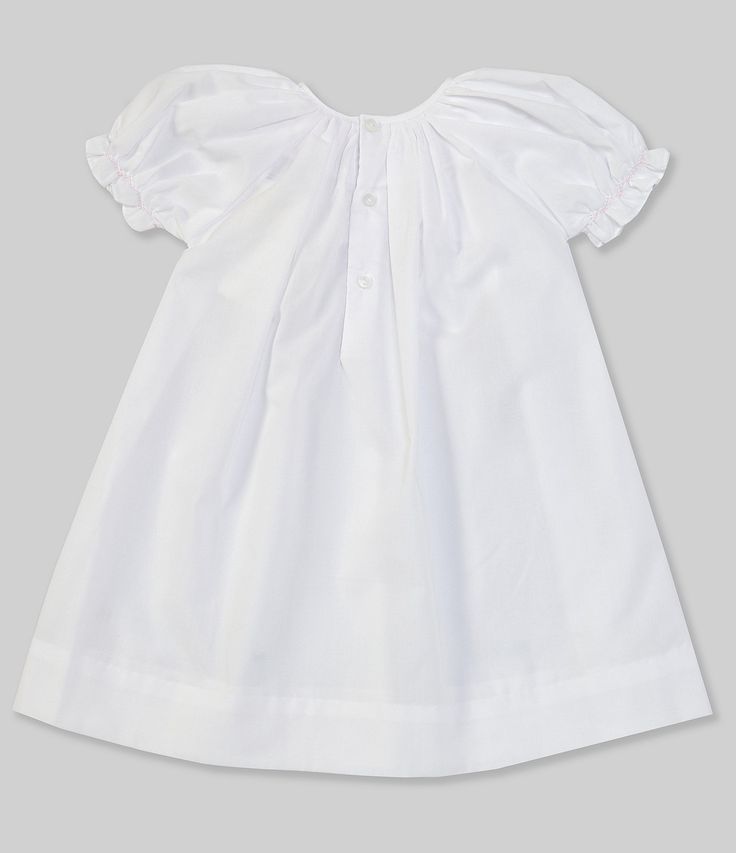 Petit Ami Baby Girls Preemie-Newborn Smocked Dress #Dillards Cotton Short Sleeve Smocked Dress For Daywear, Classic Short Sleeve Dress For Baptism, Cotton Smocked Short Sleeve Dress For Daywear, Classic Dress With Smocked Cuffs, Cotton Puff Sleeve Dress With Smocked Back For Daywear, Fitted Classic Smocked Dress, Classic Fitted Dress With Smocked Cuffs, Classic White Smocked Dress, White Cotton Smocked Dress With Short Sleeves