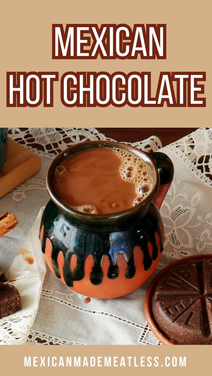 mexican hot chocolate in a ceramic pot on a table