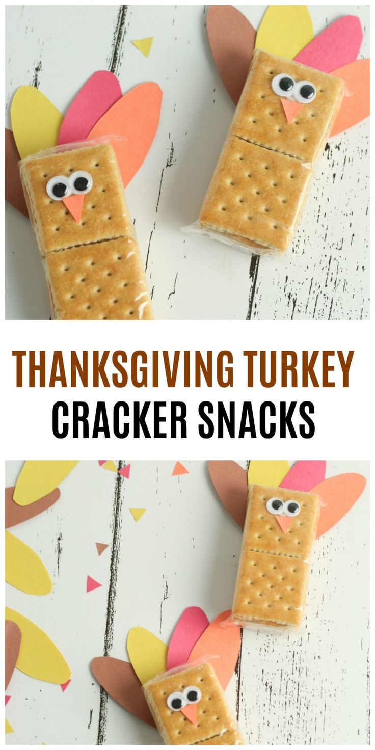 thanksgiving turkey cracker snacks with the words thanksgiving turkey crackers on it and an image of