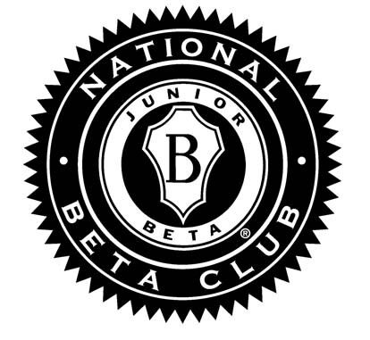 the national beta club logo is shown in black and white, with a sunburst