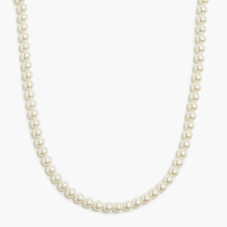 Pearl strand necklace Elegant Pearl Charm Necklaces With Round Beads, Elegant Beaded Necklaces 16 Inch Length, Classic Long Pearl White Necklace, Round Pearl Necklace With Lobster Clasp, Delicate Pearl Necklaces With Round Beads, Delicate Pearl Necklace With Round Beads, Elegant Beaded Necklace With Delicate Chain, Chic Pearl White Choker Jewelry, Elegant 16 Inch Chain Choker Necklace