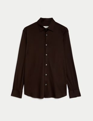 Modern Tailored Tops With Spread Collar, Modern Business Tops With Spread Collar, Modern Slim Fit Top For Semi-formal Occasions, Modern Slim Fit Solid Shirt, Modern Solid Color Slim Fit Shirt, Modern Slim Fit Shirt, Semi-formal Slim Fit Top With Spread Collar, Modern Slim Fit Top With Spread Collar, Modern Solid Color Tops For Business