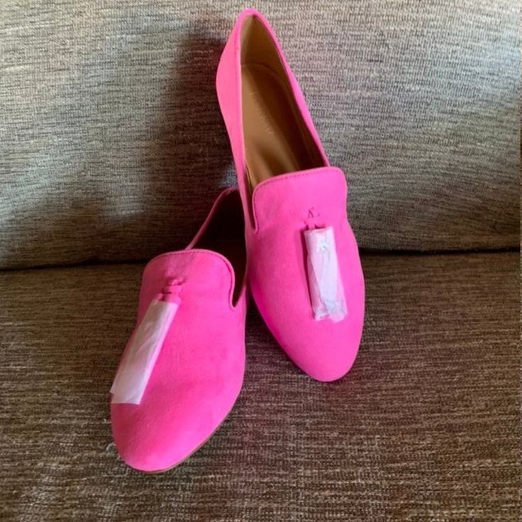 Brand New J. Crew Tassel Loafers In Neon Pink Tulip! Perfect For Back To School! Size: 8 Retail: 98.00 Pink Closed Toe Flats For Work, Spring Tassel Slip-on Loafers, Spring Party Slip-on Tassel Loafers, Flat Tassel Loafers For Office In Spring, Spring Party Tassel Slip-on Loafers, Spring Suede Loafers With Tassels, Chic Spring Loafers With Tassels, Chic Pink Flat Loafers, Spring Party Tassel Loafers With Round Toe