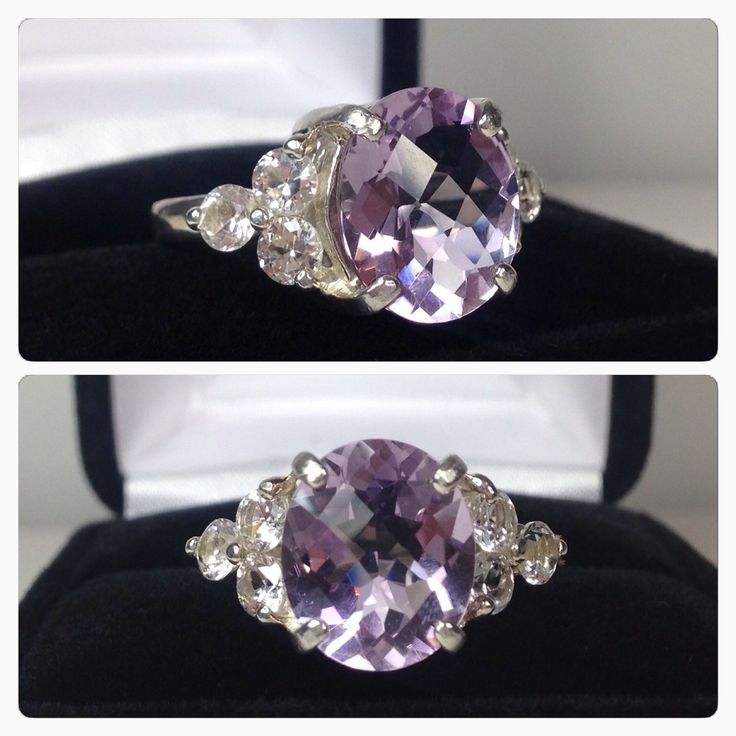 Gorgeous Lavender Amethyst & White Sapphire Ring * Oval Cut Lavender Amethyst Measures 12mm x 10mm * 6 Brilliant Cut White Sapphires measure 3.5mm each * 6cts total Gemstone weight * Available in 10k Yellow or White Gold or 14k Yellow, White or Rose Gold - Select Your Metal * Sized to Order - Select Your Size Hallmarked & Gift Ready! Matching Earrings & Pendant also Available! TIMELESS, BEAUTIFUL & UNIQUE FINE ART JEWELRY This Ring is Made & Custom Sized to Order. A 5-10 busi Oval Sapphire Ring, Lavender Amethyst, White Sapphire Ring, Pink Tourmaline Ring, Rose Gold Wedding Bands, Fine Art Jewelry, Bridal Bands, Ring Oval, Diamond Rings Bands