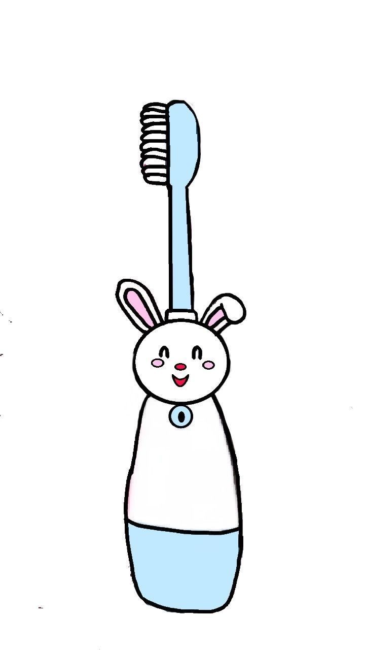 a drawing of a toothbrush with a bunny face on it's head and ears