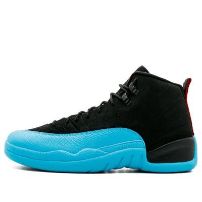 The Air Jordan 12 Retro 'Gamma Blue' is a must-have addition to any sneaker collection. This shoe features a black nubuck upper, with Gym Red accents on the heel tab and Jumpman logos. The striking cyan color takes center stage at the overlays and midsole, making this shoe unique and eye-catching. Whether you're hitting the court or just hitting the streets, the Air Jordan 12 Retro 'Gamma Blue' is sure to turn heads. So don't wait - add this sneaker to your collection today! (SNKR/High Top/Basketball) Blue Basketball Shoes With Contrast Sole For Casual Use, Custom Streetwear Sneakers With Boost Midsole And Suede, Suede Basketball Shoes With Boost Midsole, Suede Basketball Shoes With Rubber Sole And Round Toe, Custom Suede Sneakers With Boost Midsole For Streetwear, Suede Basketball Shoes With Rubber Sole, Sporty Suede Basketball Shoes With Rubber Sole, Lace-up Jordan Shoes With Contrast Sole For Light Sports, High-top Jordan Shoes With Contrast Sole For Sports