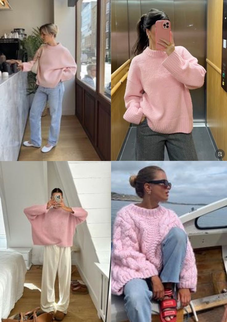 Pink knits for winter - Casual winter outfit inspiration. #winter #pinkknitwear #pink #cute Pastel Pink Sweater Outfit, Baby Pink Winter Outfits, Winter Outfits Light Colors, Pale Pink Outfits For Women, Icy Pink Outfit, Light Pink Turtleneck Outfit, Pink Cashmere Sweater Outfit, Light Pink Sweater Outfit Winter, Pink Knitted Sweater Outfit