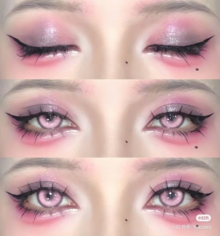 Pink Anime Makeup, Pink Makeup Inspiration, Goth Pink Makeup, Brown And Pink Makeup, Pink Alt Makeup, Asian Eyeshadow, Makeup Unique, Anime Eye Makeup, Anime Makeup