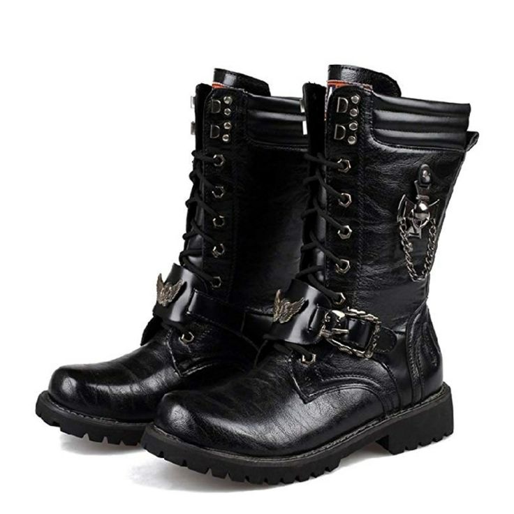 These Stylish Black Men's Moto Boots Come In A Standard Size 9 Men's Boots. These Are Such A Edgy Statement Boot For That Stylish Man. Wide Rounded Boots With Silver Embellishment. They Look Even Better Then The Picture. Firm Price/ Not Negotiable Winter Outdoor Moto Boots With Snip Toe, Punk Leather Work Boots For Streetwear, Winter Lace-up Boots With Metal Feet, Black Biker Work Boots For Biker Events, Punk Leather Boots For Biker Events, Punk Style Leather Boots For Biker Events, Black Biker Style Work Boots For Biker Events, Gothic Boots With Round Toe And Protective Metal Feet, Gothic Boots With Protective Metal Feet And Round Toe