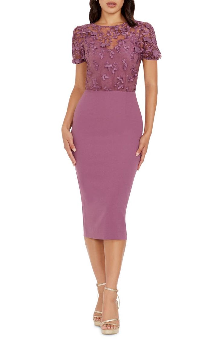 Cocktail Dress Nordstrom, Embroidered Cocktail Dress, Floral Cocktail Dress, Midi Sheath Dress, Dress The Population, Lace Sheath Dress, Eliza J, Jewel Neck, Lace Overlay