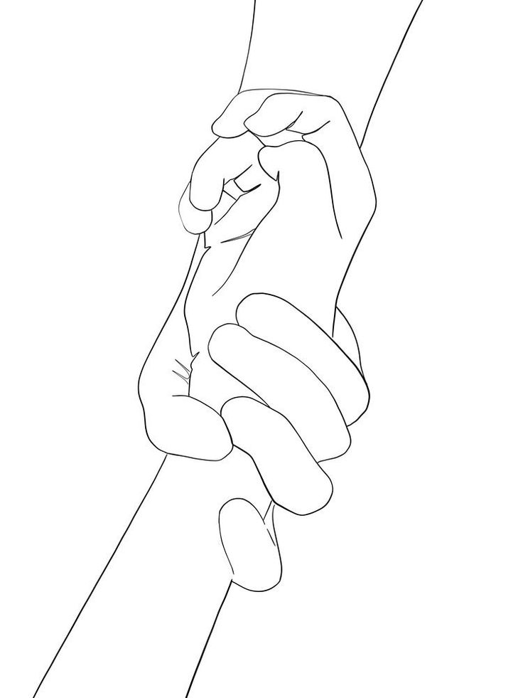 a line drawing of a hand holding something in it's left arm, with the other