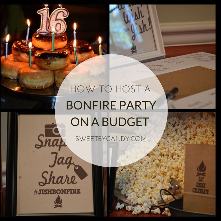 a collage of photos with the words how to host a bonfire party on a budget