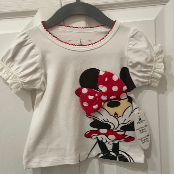 Disney Minnie Mouse Short Sleeve Tshirt With Ruffle Sleeves. Size 18 Months Tinkerbell Shirt, Zombie Shirt, Mickey Mouse T Shirt, Mickey Mouse Shirts, Minnie Mouse Pink, Vintage Mickey Mouse, Disney Shirt, Disney Tshirts, Vintage Mickey