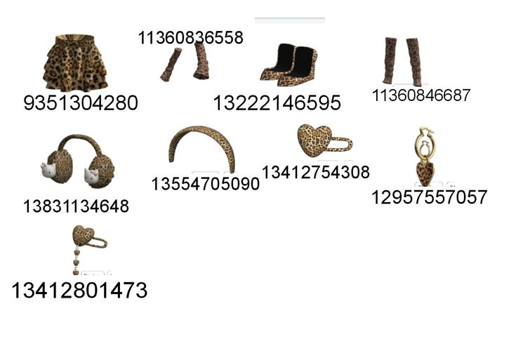 an image of various animal print items and numbers on a white background, including headphones