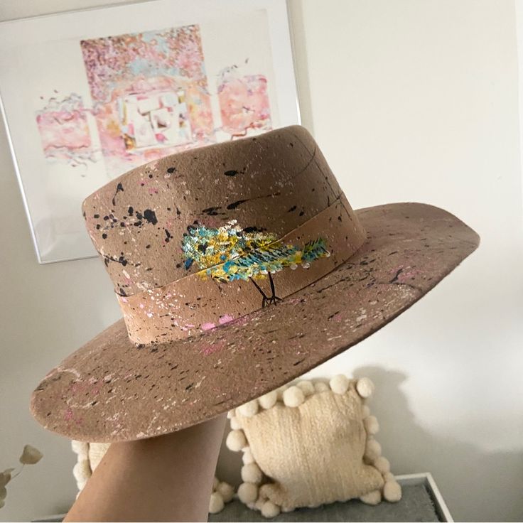 Custom Wyeth Felt Rancher Fedora Hat With Incredible Hand Painted Details! Brown Felt With Spotter Paint And Colorful Sparrow Detail. Rancher Hat Style. 100% Wool Worn Once! One Size, Fits Like A Janessa Leone Medium Please View All Details Before Purchasing, All Items Sold As Is. Buyer Is Responsible For Viewing All Photos And Reading Descriptions Before Purchase. Reasonable Offers Always Welcome! Check Out My Closet For Other Great Pieces @Theconservatory Painted Felt Hat, Rancher Hat, Painted Hats, Janessa Leone, Hat Style, Felt Hat, Fedora Hat, Hat Fashion, Fedora