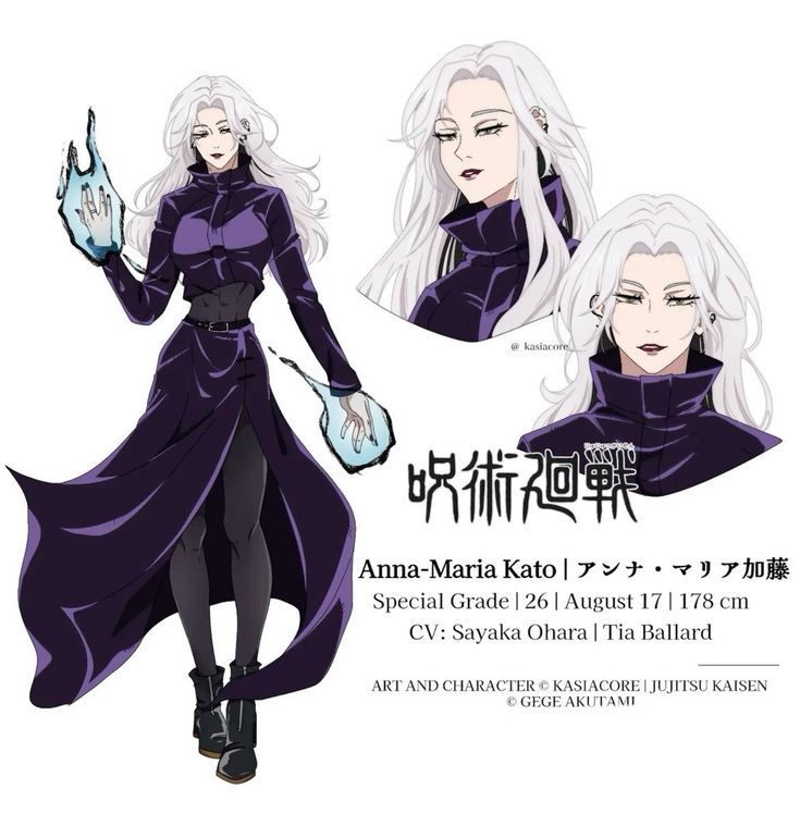 an anime character with long white hair and purple clothes, holding a cell phone in her hand