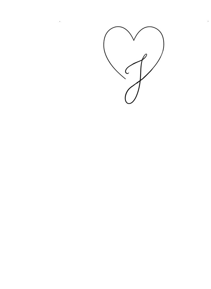 a black and white drawing of a heart with the letter j on it's side