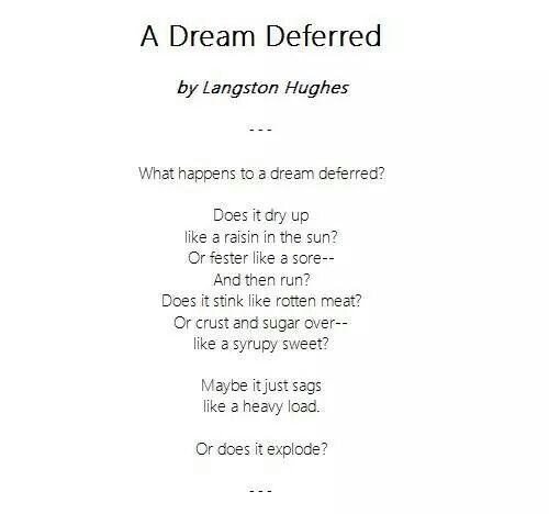 a poem written in black and white with the words, a dream defered by langton