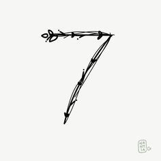 the number seven is drawn in black ink on a white background with an arrow pointing up