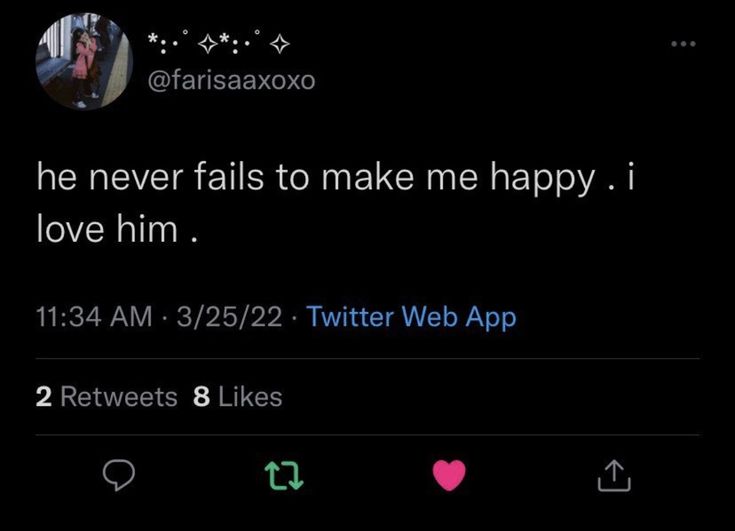 the tweet is being posted to someone on their cell phone, and it looks like he never falls to make me happy i love him