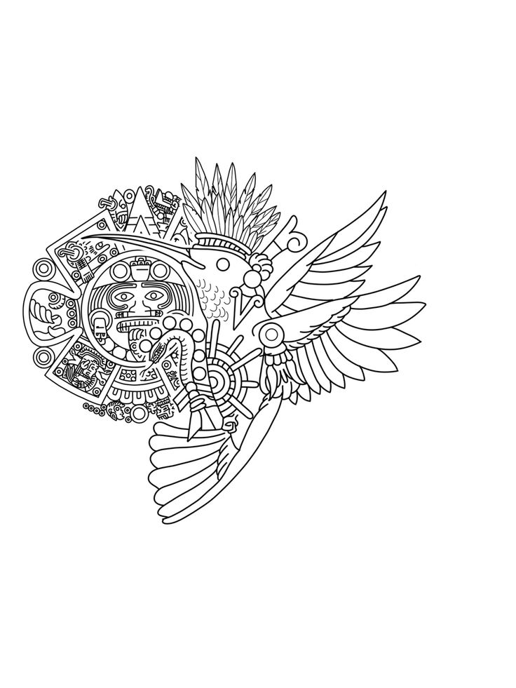 a drawing of an eagle with many symbols on it