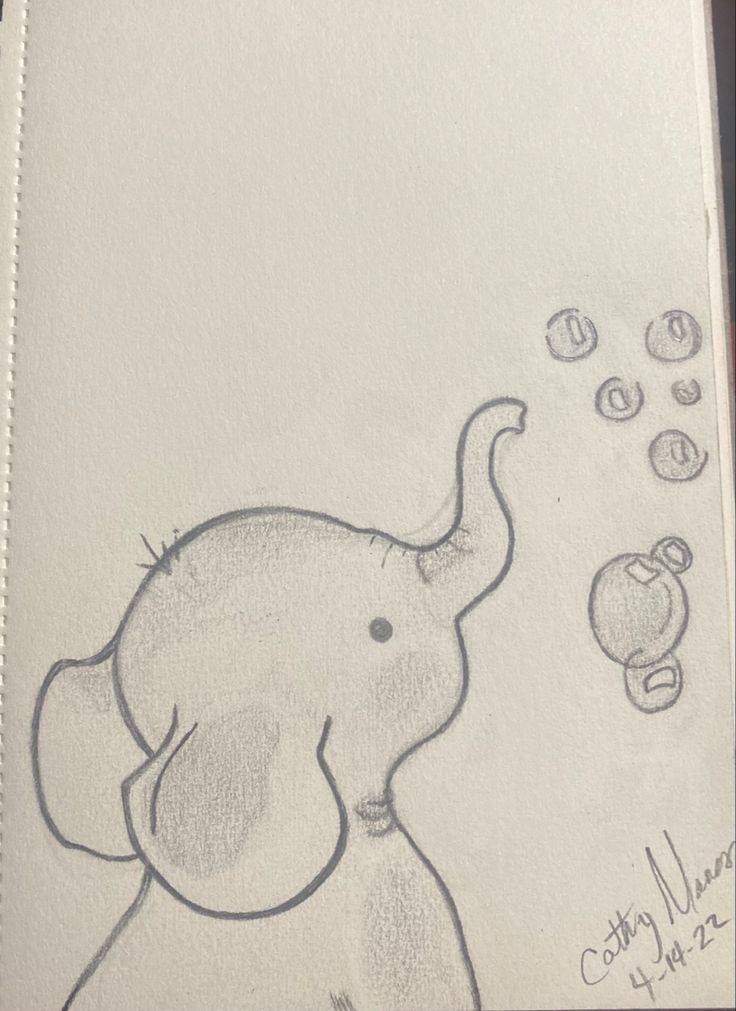 a drawing of an elephant blowing bubbles with its trunk