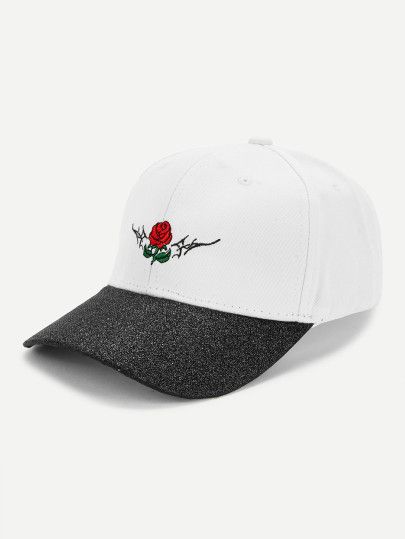 Embroidered Rose Baseball Cap -SheIn(Sheinside) Caps Outfit, Embroidered Rose, Color Black And White, Mermaid Blanket, Womens Baseball Cap, Trendy Tshirts, Lingerie Sleepwear, Sport Girl, Active Wear Tops