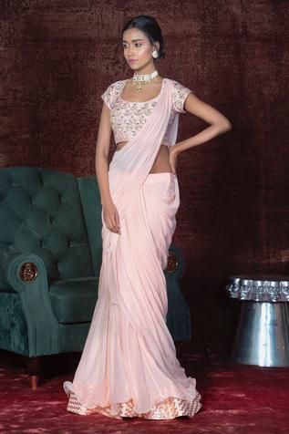 Shop for Nidhika Shekhar Pink Georgette Pre-draped Silk Saree for Women Online at Aza Fashions Ruffle Saree, Saree For Women, Pink Embroidery, Drape Saree, Silk Sarees Online, Pink Saree, Sarees Online, Aza Fashion, Silk Saree