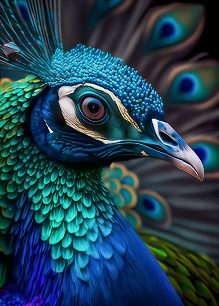 a close up of a peacock with its feathers spread out