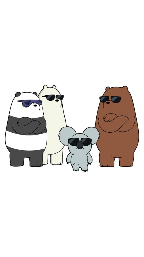 three cartoon bears wearing sunglasses and standing next to each other with one bear in the middle