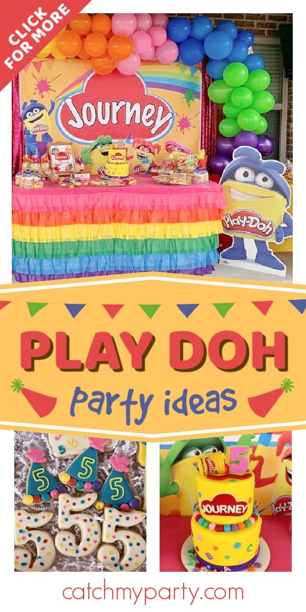 play doh party ideas for kids with lots of colorful decorations and games on the table