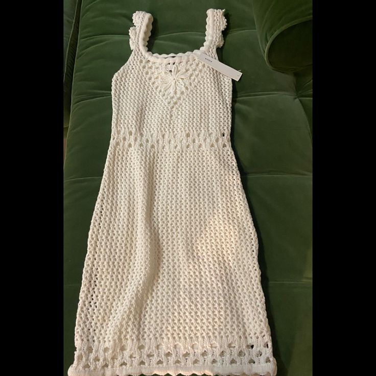 Brand New With Tags Elegant Crochet Dress Fitted Crochet Sundress With Lace Trim, Spring Crochet Trim Midi Crochet Dress, Elegant Summer Crochet Dress In Cotton, Fitted Lace Crochet Sundress, Fitted Midi Dress With Crochet Trim, Elegant Spring Crochet Dresses, Elegant Crochet Dresses For Spring, Spring Crochet Midi Dress, Fitted Crochet Sundress For Spring